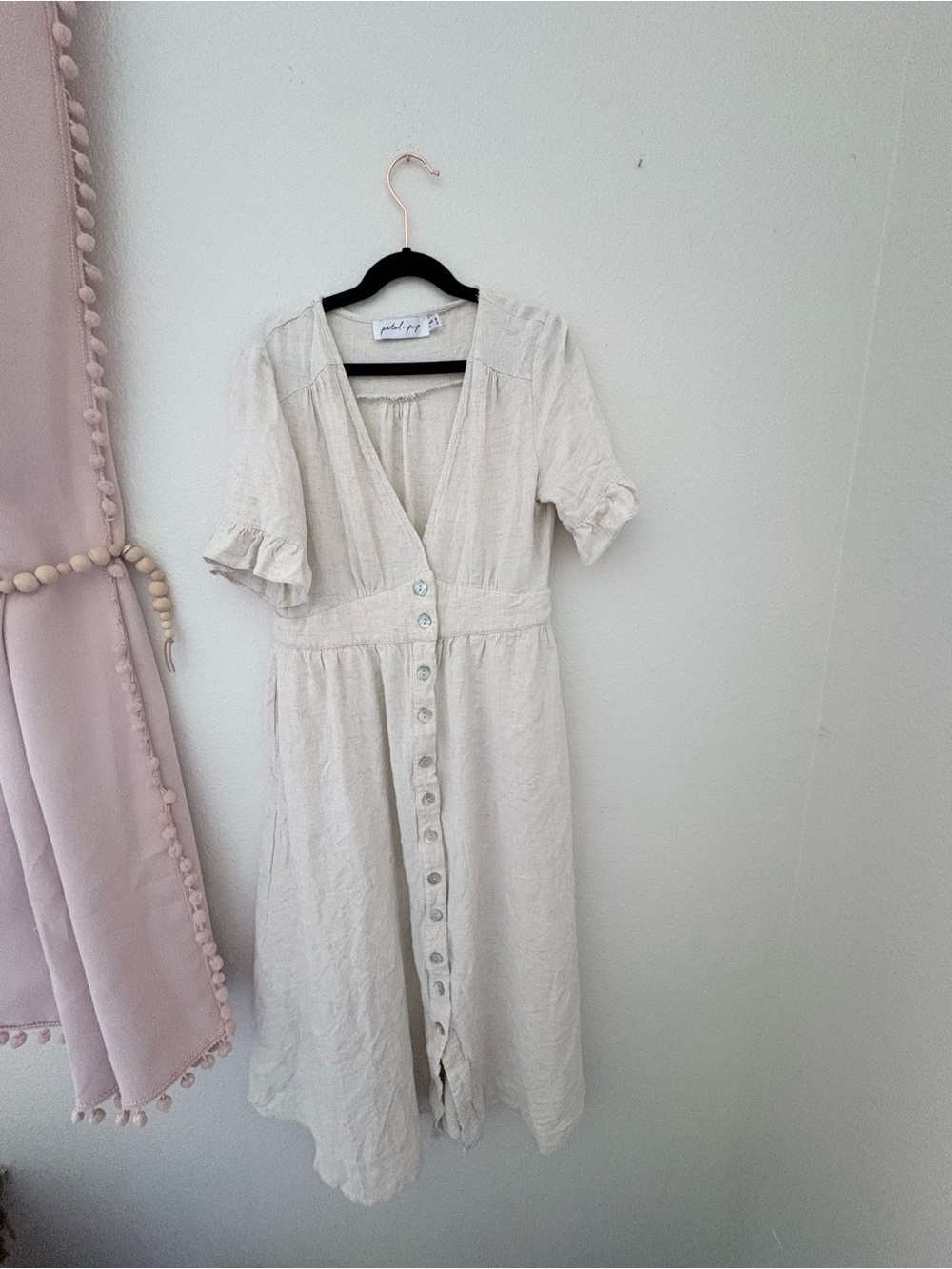 Lightweight Cream Button-Front Midi Dress